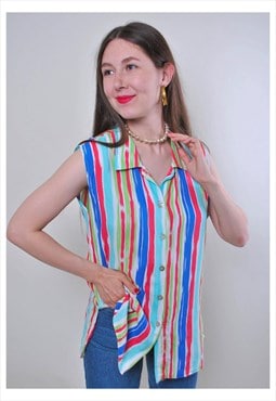 90s multicolor striped blouse blouse, vintage sleeveless top