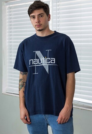 VINTAGE NAUTICA T-SHIRT LOGO 90S L 8.7