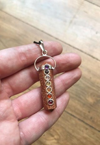 CRYSTAL POINT CHAKRA NECKLACE AMBER STONE