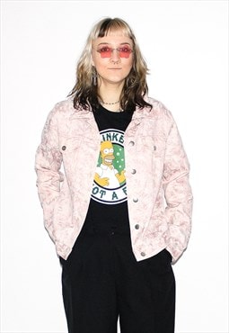 Vintage 90s floral print denim jacket in baby pink