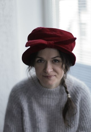 VINTAGE 60'S BURGUNDY RED VELVET BOW HAT