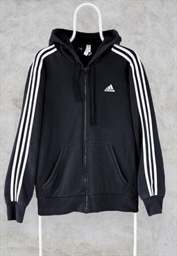 Adidas Black Hoodie Full Zip Striped Men's Medium