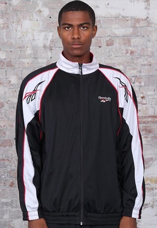 VINTAGE REEBOK LOGO TRACK JACKET BLACK WHITE