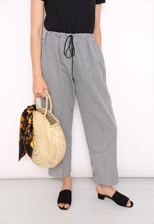 VINTAGE 90S BLACK GINGHAM COTTON TROUSERS