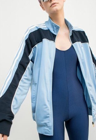 VINTAGE ADIDAS BLUE TRACK JACKET 3 THREE STRIPES WINDBREAKER