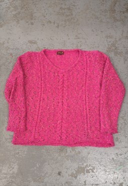 Vintage Y2K Knitted Jumper Cottagecore Patterned Bright Pink