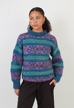 Vintage blue abstract chunky knit jumper
