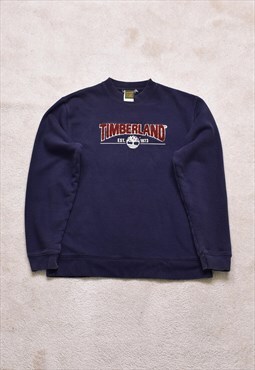 Vintage 90s Timberland Navy Spell Out Embroidered Sweater