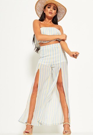 BLUE BABYDOLL STRIPE TWO PIECE CO-ORD SET