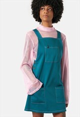 Contrast Stitched Teal Woven Pinafore