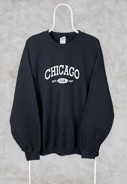 Vintage Black Chicago Sweatshirt USA Graphic XXL