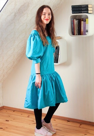 HANDMADE BRIGHT BLUE VINTAGE PROM DRESS