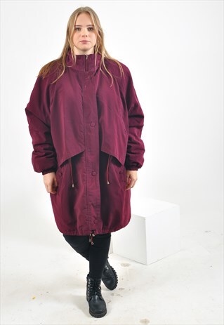 VINTAGE LINED PARKA COAT IN MAROON