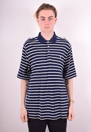 POLO RALPH LAUREN MENS POLO SHIRT XL NAVY BLUE STRIPES 90S