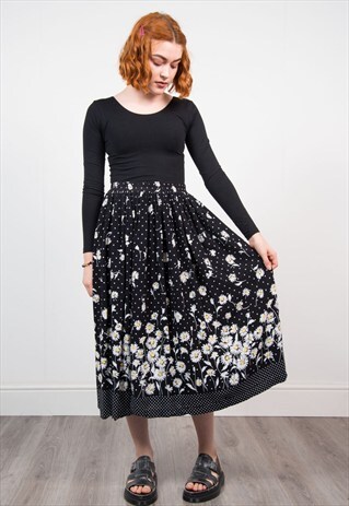 VINTAGE 90'S DAISY PATTERN GRUNGE POLKA DOT MIDI SKIRT
