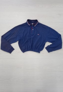 Y2K Tommy Hilfiger Polo Top Navy Blue Striped