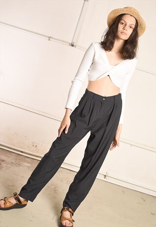 90'S RETRO HIGHWAISTED LOOSE PARIS CHIC TAPERED TROUSERS