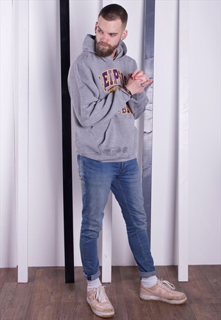 VINTAGE 90S GREY USA SPORTS HOODIE/HOODED SWEATSHIRT. UNISEX