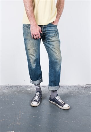 VINTAGE BLUE 501 LEVI'S RIPPED JEANS