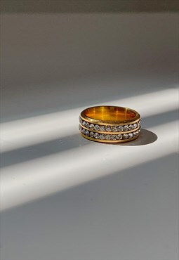 Gold Chunky Crystal CZ Band Ring