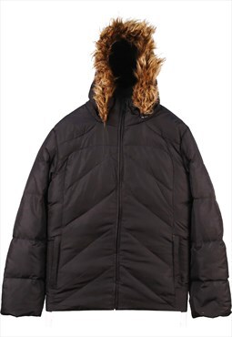 Calvin Klein 90's Faux Fur Hood Puffer Jacket XLarge Black