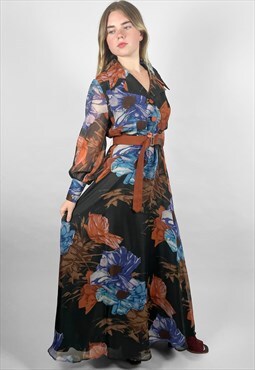 CH Modell Ladies Vintage 70's Long Sleeve Floral Maxi Dress
