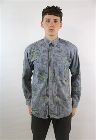 VINTAGE ABSTRACT PATTERNED BLUE SHIRT