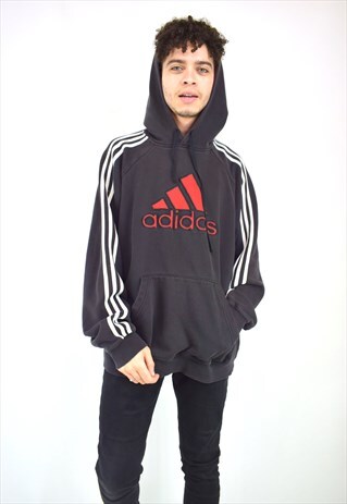 VINTAGE 90'S ADIDAS BLACK AND RED HOODIE