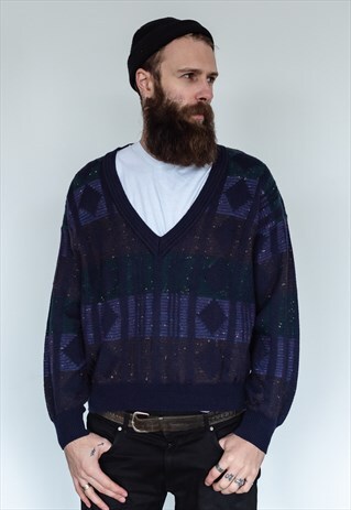 VINTAGE 80S PURPLE DEEP V-NECK JUMPER