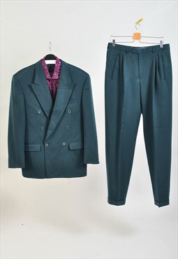 Vintage 80s double breasted suit in forest green