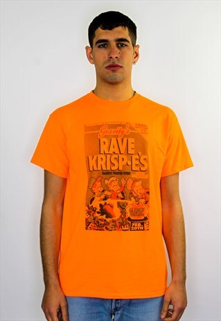 RAVE KRISPES GRAPHIC PRINT 90S RAVE T-SHIRT IN NEON ORANGE