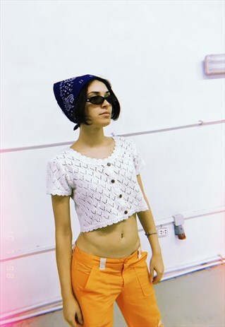90'S RETRO SHEER FESTIVAL CROP TOP IN WHITE CROCHET