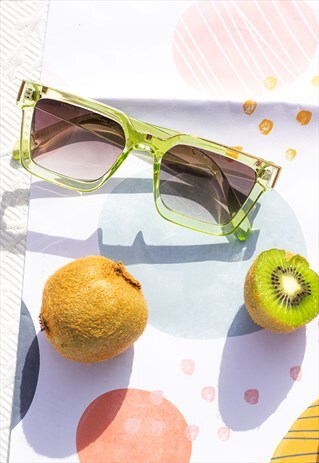 Transparent Green Square Narrow Block Sunglasses