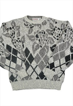 Vintage Knitwear Sweater Retro Pattern Grey Ladies XL