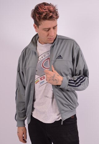 ADIDAS MENS VINTAGE TRACKSUIT TOP JACKET LARGE GREY 90S