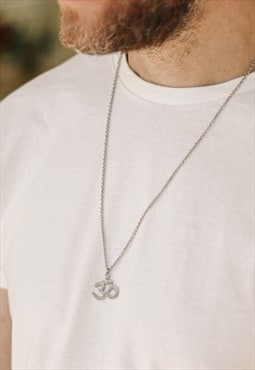 Om chain necklace for men silver yoga spiritual gift for him