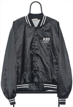 Vintage ABB Black Satin Varsity Jacket Mens
