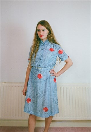 1970S VINTAGE BLUE FLORAL BOHO PRAIRIE DRESS - FESTIVAL