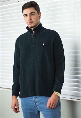 VINTAGE POLO RALPH LAUREN 1/4 ZIP JUMPER LOGO 90S L 18.7