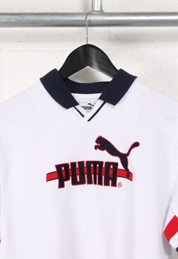 Vintage Puma Long Sleeve Polo Shirt White Sports Jumper XS