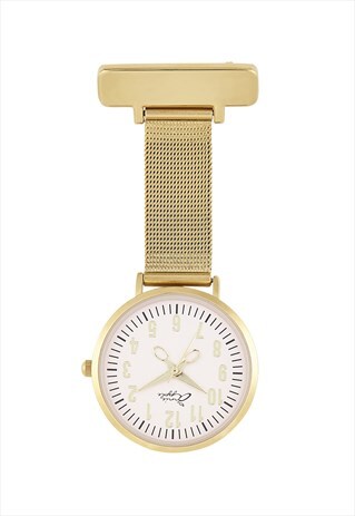 ANNIE APPLE GOLD AND BLUSH PINK MESH NURSE FOB WATCH LADIES