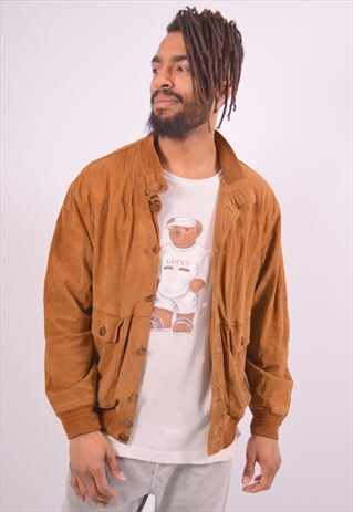 VINTAGE SUEDE BOMBER JACKET BROWN
