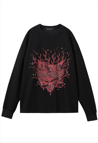 FLAME SWEATSHIRT BLURRED JUMPER EMBELLISHED TOP IN BLACK