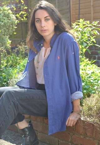 90S VINTAGE BLUE POLO BY RALPH LAUREN GINGHAM SHIRT