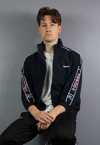 VINTAGE REEBOK WINDBREAKER JACKET IN NAVY BLUE WITH EMBROIDE