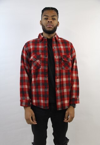 VINTAGE 90'S RED CHECK THICK WOOL SHIRT