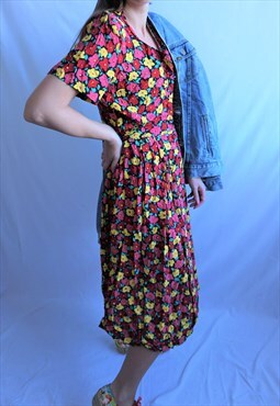 Vintage Summer Midi Dress Dresses Short Sleeves Floral