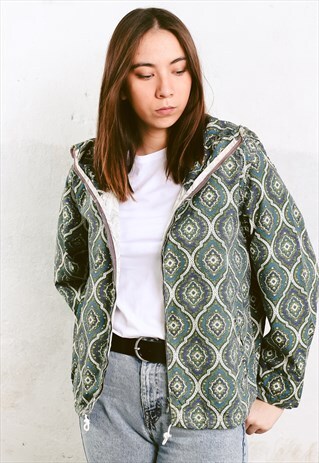 VINTAGE 70S RETRO TAPESTRY PRINT JACKET WITH HOOD