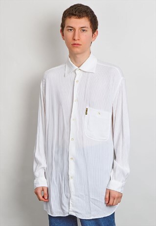 RARE VINTAGE 90'S ARMANI WHITE RIBBED STRIPE SHIRT