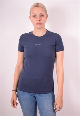 CALVIN KLEIN WOMENS VINTAGE T-SHIRT TOP XL BLUE 90S